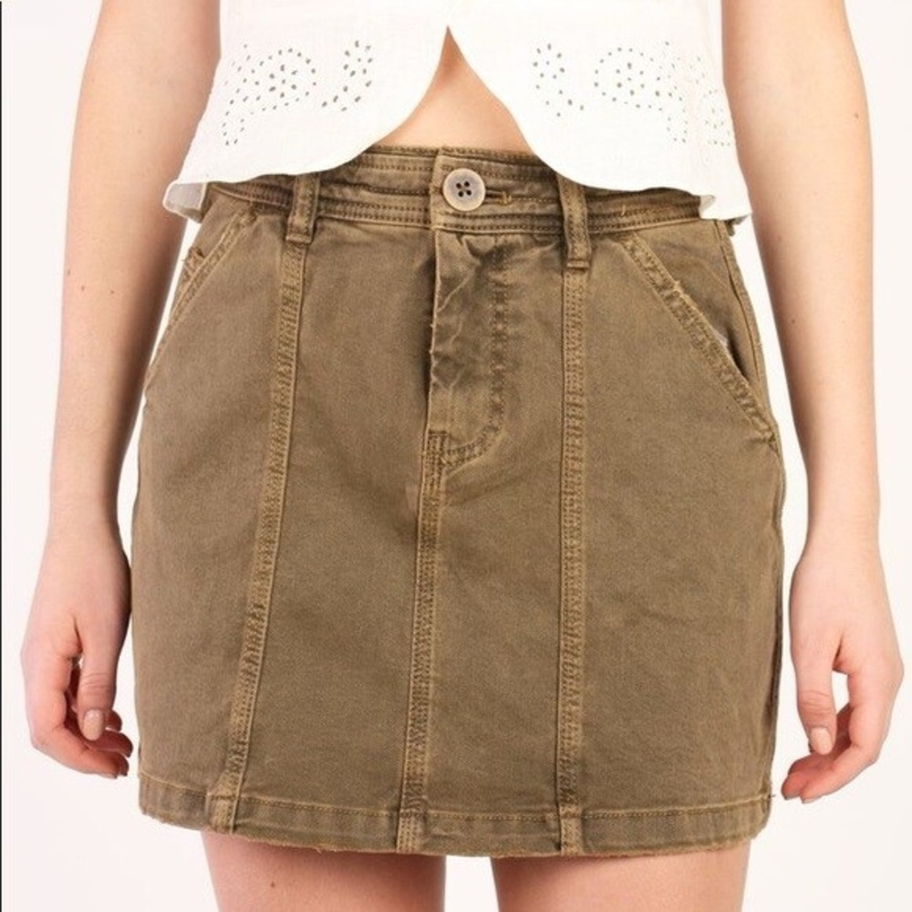 Free People We The Free Lennox Seamed A-Line Mini Skirt Olive Green Size 28 NWT